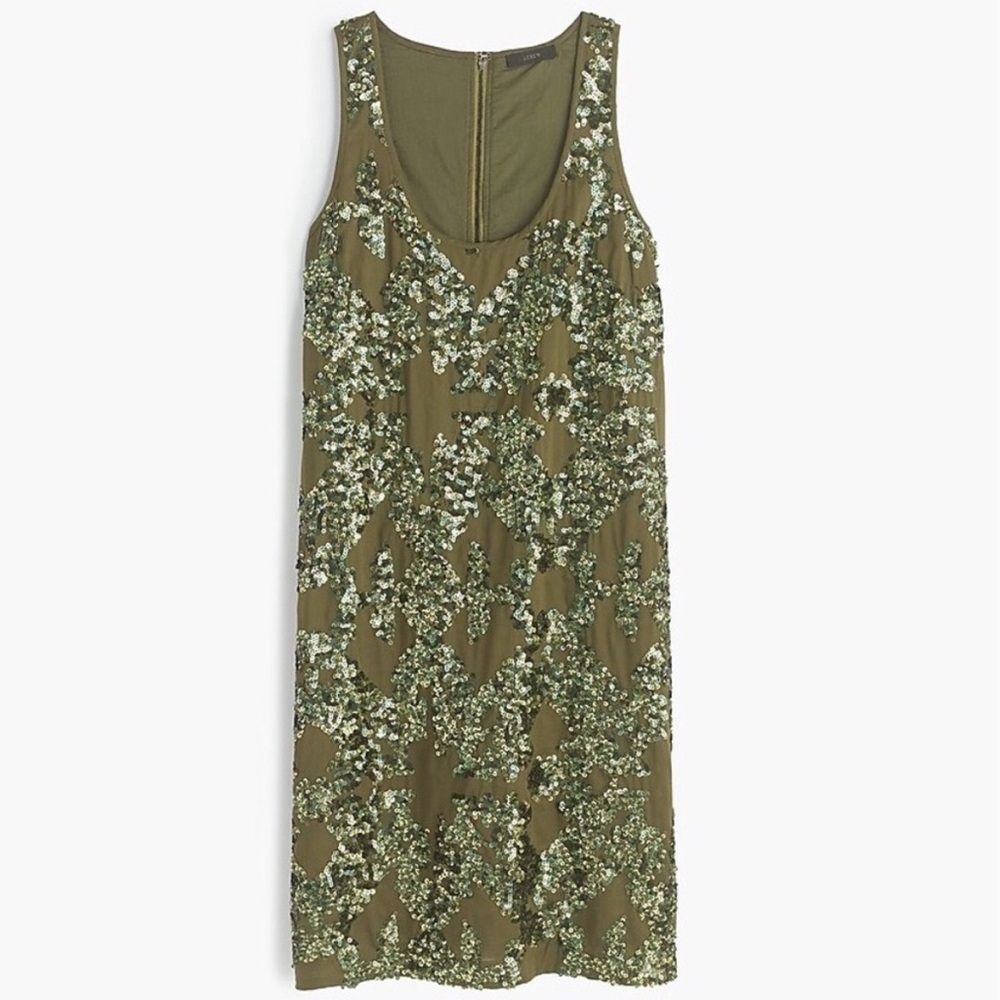 J. Crew Olive Green Sequin Tank Mini Dress